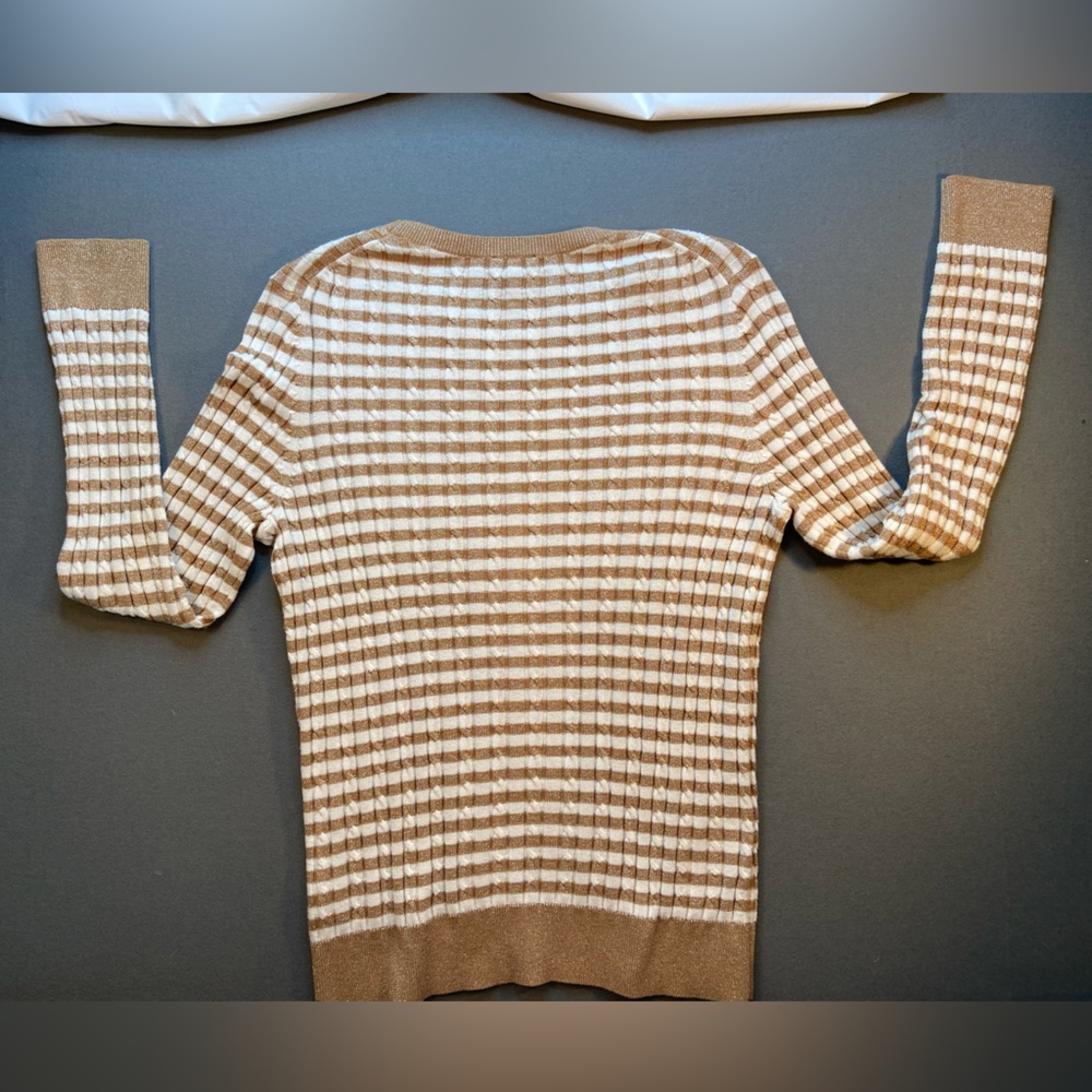Talbots‎ striped crew neck sweater, Gold and White, long sleeve, Size L - Picture 2 of 6